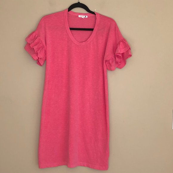 Sundry Short Sleeve Ruffle Shirt Dress NEW - Picture 2 of 12